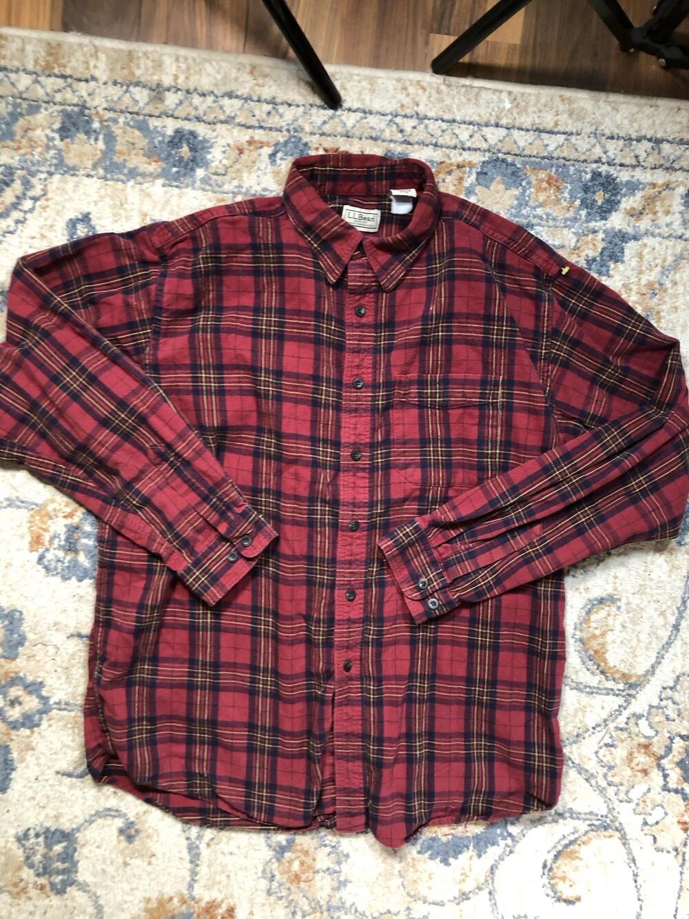 L.L. Bean Shirt Mens L Red Plaid Flannel Long Sleeve Button Up Casual Outdoor
